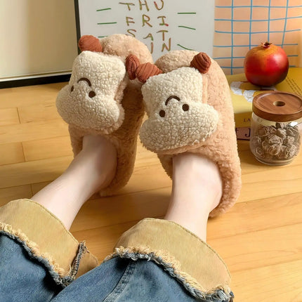 Plush Cotton Slippers Women Winter Indoor Home Shoes Anti-slip Thick Warm Cotton Shoes Cartoon Slippers Soft Comfortable Slipper
