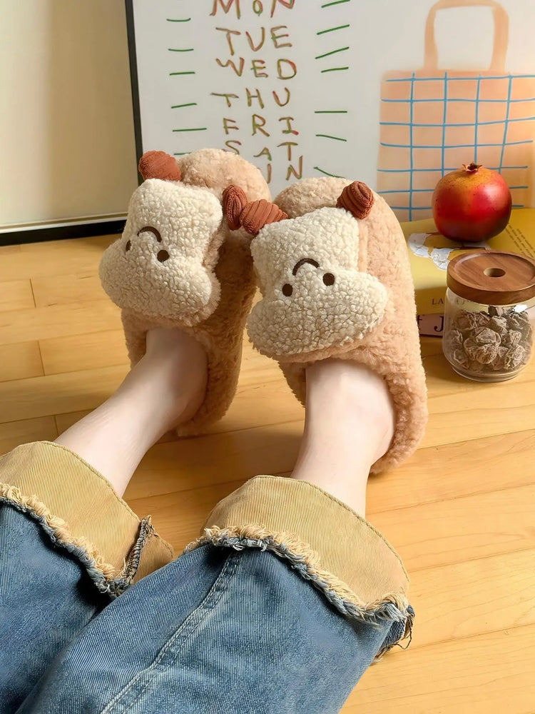 Plush Cotton Slippers Women Winter Indoor Home Shoes Anti-slip Thick Warm Cotton Shoes Cartoon Slippers Soft Comfortable Slipper