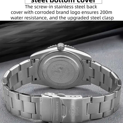 ADDIESDIVE Men's Gift Box Luxury Diver Watch Super Luminous Bubble Mirror Glass Quartz Watch 20Bar Ceramic Bezel Steel Watch
