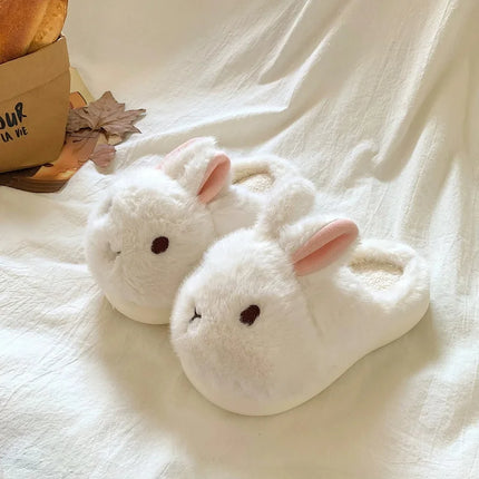 New Cute 3D Rabbit Furry Slippers Women Winter Warm Plush Closed Back House Shoes Non Slip Bunny Indoor Flip Flops Home Slipper