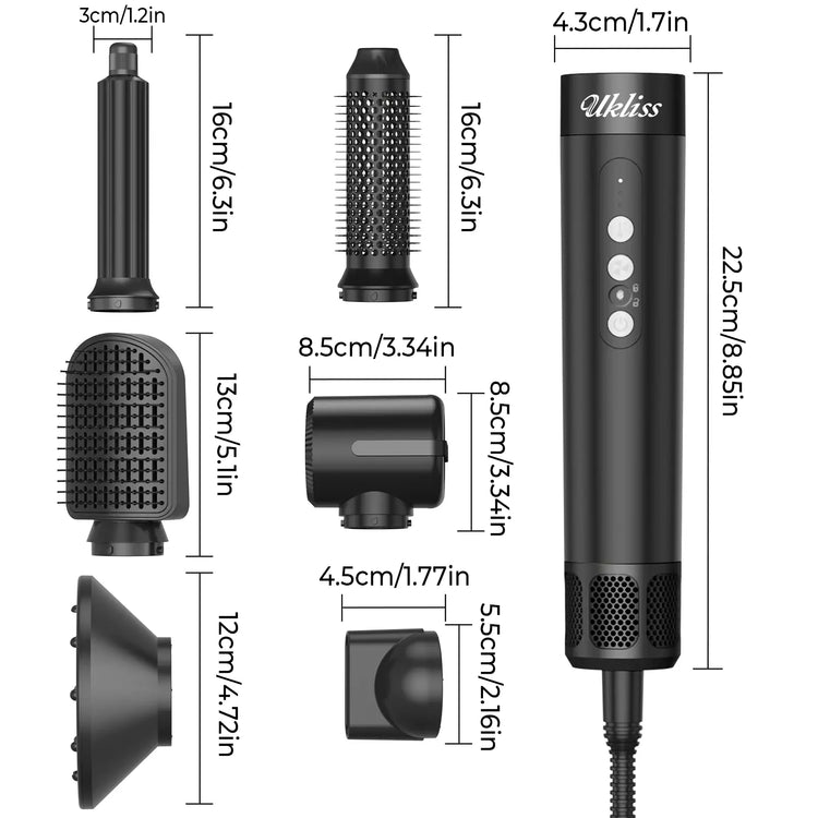 UKLISS 7 in 1 Hair Styler & Dryer Set, Round Brush Hair Dryer with Auto Curling and Ion Care