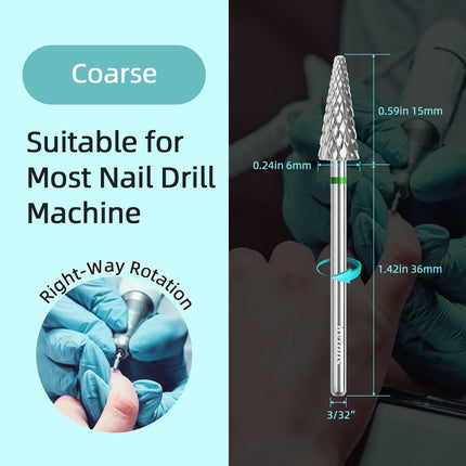 HYTOOS Carbide Cone Shape Nail Drill Bit Rotary Burr Milling Cutter for Manicure & Pedicure Electric Files