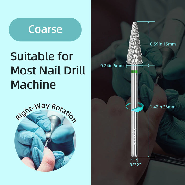 HYTOOS Carbide Cone Shape Nail Drill Bit Rotary Burr Milling Cutter for Manicure & Pedicure Electric Files