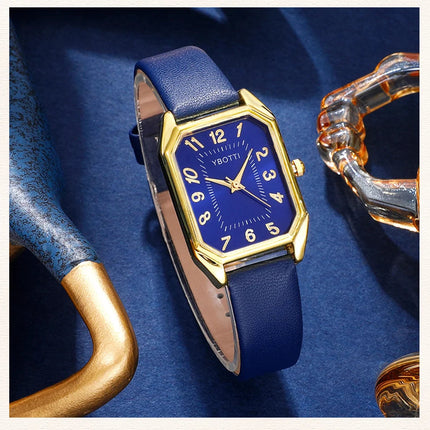 Orologi da donna quadrati di moda di lusso Orologio da polso al quarzo da donna di marca Classico semplice Femme Cinturino in pelle blu Relogio Feminino platinumshop