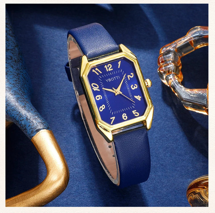 Orologi da donna quadrati di moda di lusso Orologio da polso al quarzo da donna di marca Classico semplice Femme Cinturino in pelle blu Relogio Feminino platinumshop