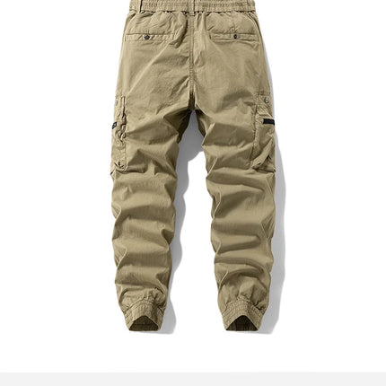 Men Zipper Flap Cargo Jogger Pants Elastic Drawstring Waist Cuffed Hem Wear Resistant Tactical Outdoor Trousers539