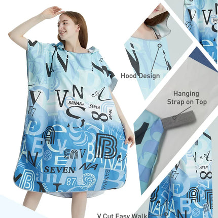 Surf Poncho Towel Quick Dry Microfiber Hooded Beach Robe Changing Poncho Bath Towel Beach Poncho for Adults (A12)