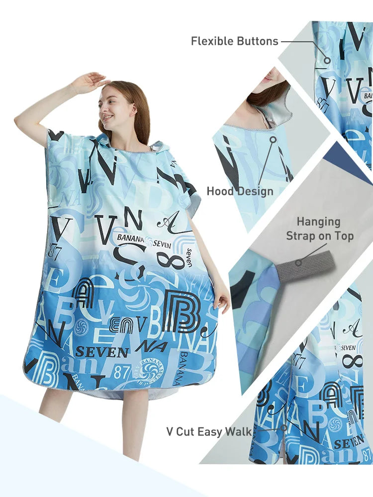 Poncho da Surf asciugamano Poncho asciugamano ad asciugatura rapida felpa con cappuccio in microfibra Beach Robe cambio Poncho asciugamano da bagno Poncho da spiaggia per adulti (A12)