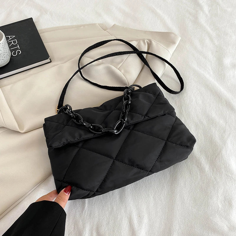 Yogodlns Large Capacity Crossbody Square Bags Casual Chain Women Underarm Bags Fashion Quilted All-match Winter Simple Shopping