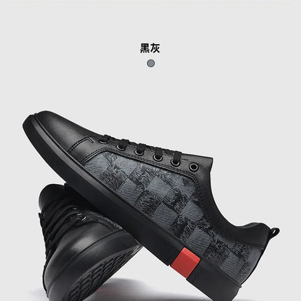 Europe New Shoes for Men Genuine Leather Casual Shoes Cool Black Flat Skateboard Shoes Street Fashion Sneakers