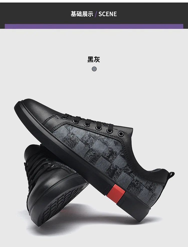Europe New Shoes for Men Genuine Leather Casual Shoes Cool Black Flat Skateboard Shoes Street Fashion Sneakers