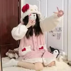 2025 Hello Kitty Pajamas Women'S Autumn And Winter Coral Velvet Thickened Bathrobe Cute Winter Nightgown Long Women'S Suit