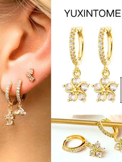 White Color Zircon Hoop Earrings 925 Sterling Silver Needle Cross/Star/Flower/Water Drop Pendant Gold Earrings Luxury Jewelry