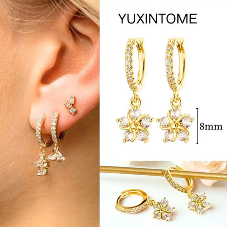 White Color Zircon Hoop Earrings 925 Sterling Silver Needle Cross/Star/Flower/Water Drop Pendant Gold Earrings Luxury Jewelry PlatiNum