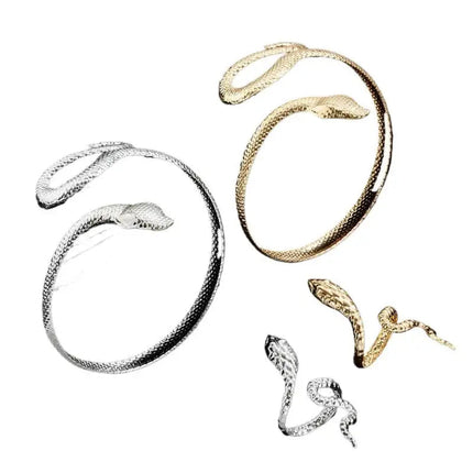 Offerta Speciale: Set di 2 Bracciali e Anelli a Forma di Serpente Punk, Bracciali Apribili a Spirale e Anelli per Dita, Gioielli per Mani Unisex platinumshop