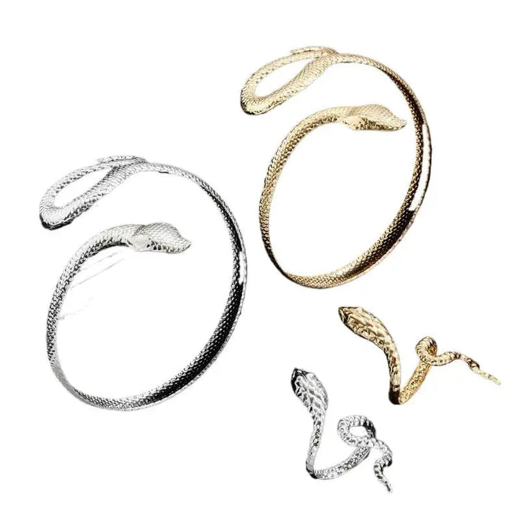 Offerta Speciale: Set di 2 Bracciali e Anelli a Forma di Serpente Punk, Bracciali Apribili a Spirale e Anelli per Dita, Gioielli per Mani Unisex platinumshop