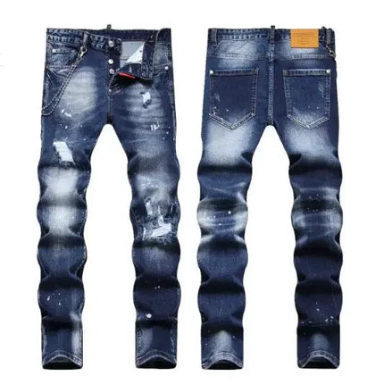 New Fashion Men Black Ripped Denim Jeans talian High Street Style Denim Pants High Quality Male Slim Fit Denim Trousers Size 38 PlatiNum