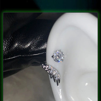 1pcs Silver Color Wing 316L Stainless Steel Ear Bone Nail for Women New Fashion Full of Rhinestone Earrings Accessories for Ear PlatiNum