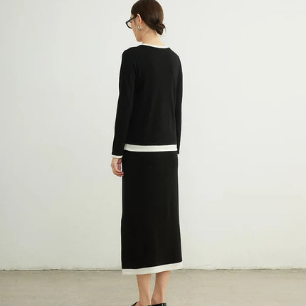 SuyaDream, Women Long Skirt, 32.4%Sheep Wool, Solid Woolen Knitted Skirts, 2024 Autumn Winter Warm Under Dress, Grey, Khaki PlatiNum