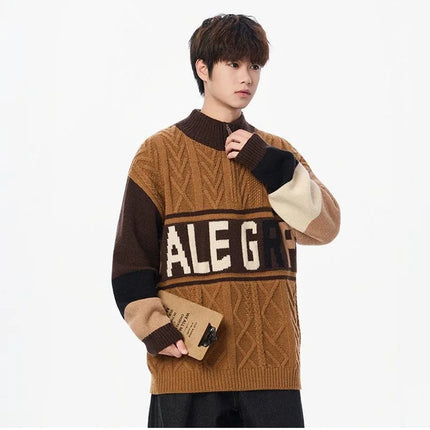 Autumn/winter Fashion Trend Retro Sports Thickened Warm Knitted Sweater Men's Loose Comfortable Large Size High Quality Sweater