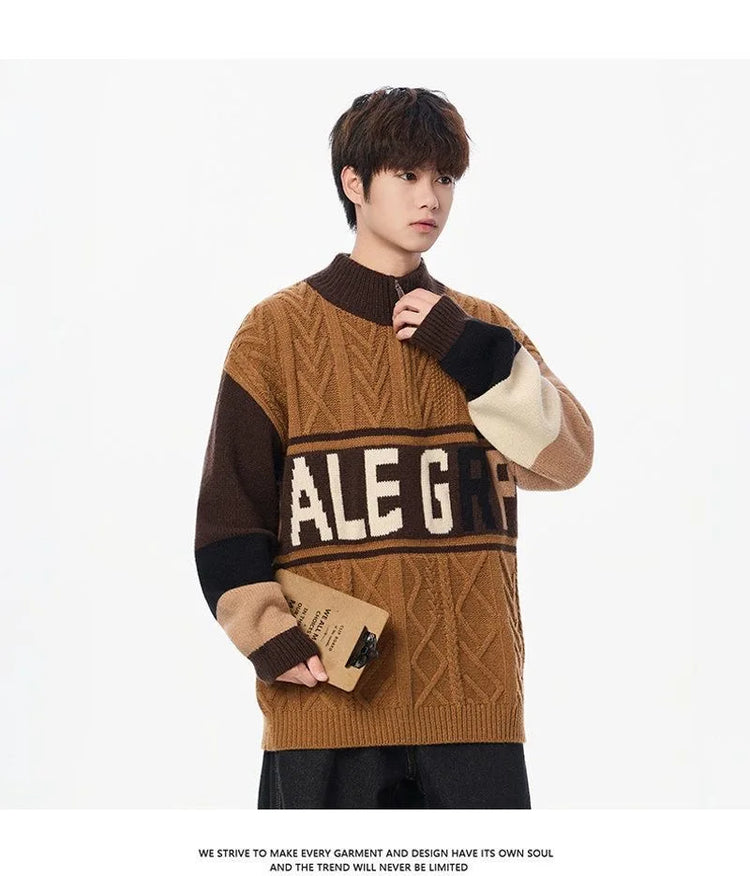 Autumn/winter Fashion Trend Retro Sports Thickened Warm Knitted Sweater Men's Loose Comfortable Large Size High Quality Sweater