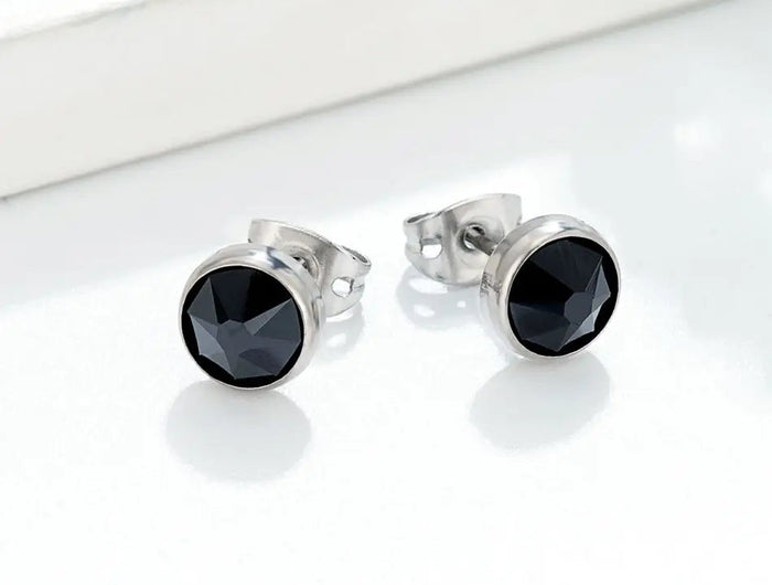 Orecchini Ipoallergenici in Titanio G23 per Uomo e Donna, con Cristalli Neri, 3mm 4mm 5mm 8mm platinumshop