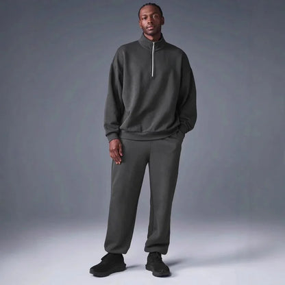 Unisex Winter Fleece Sweatshirt Thick Warm Stand Collar Zip Jacket Loose Fit Sport Top Casual Fitnes Outerwear for Men and Women