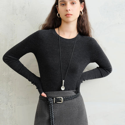 FSLE【Premium Series】German Biella Wool Autumn Super Fine Washable Seamless One-Piece Mock Neck Thermal Base Layer Shirt Women PlatiNum