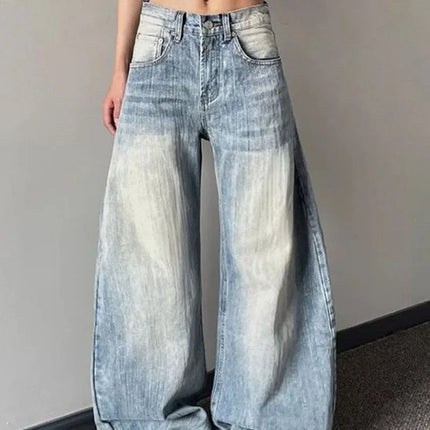 Jeans Vintage da Donna, Stile Americano Retrò, Gamba Larga Y2k, Vita Alta, Blu Chiaro, Pantaloni da Cowboy