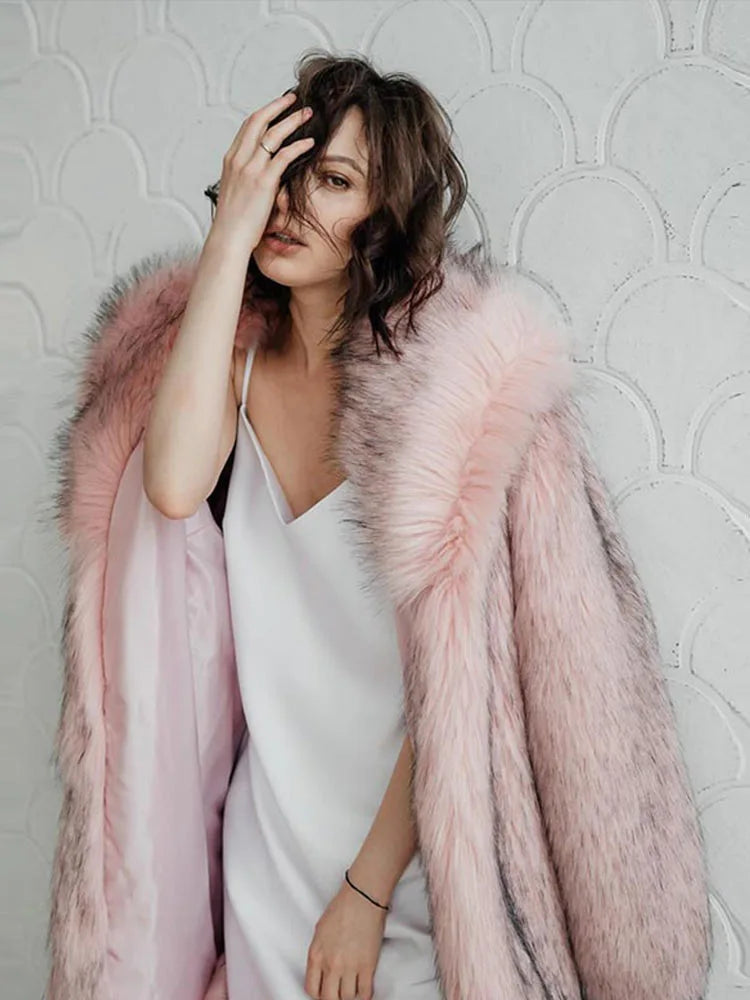 ZADORIN Luxury Winter Fur Coats Woman Plush Long Faux Fur Coat Lapel Fluffy Pink Fur Jacket Woman Fur Faux Coat Loose Outerwear
