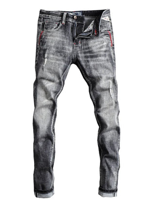 Italian Style Fashion Men Jeans Retro Gray Elastic Slim Fit Ripped Jeans Men Trousers Vintage Designer Casual Denim Pants Hombre PlatiNum