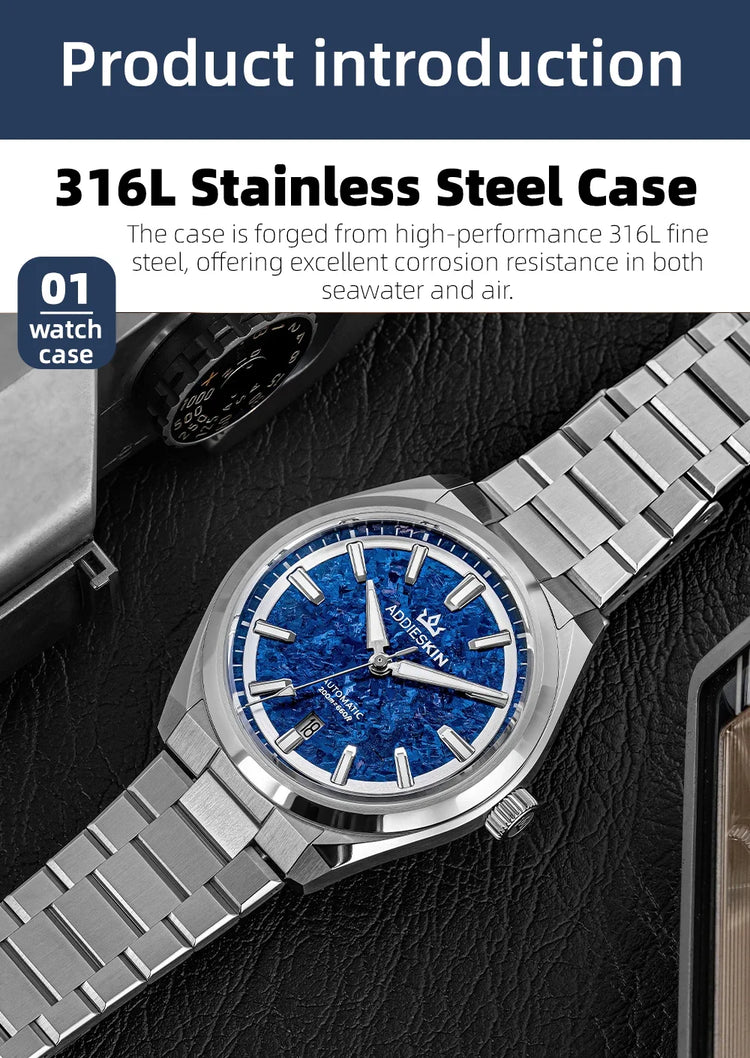 AddiesKIN K006 Men Watch BGW9 Luminous 20Bar Waterproof Ice Crystal Titanium Dial Sapphire Glass 9015 Mechanical Automatic Watch