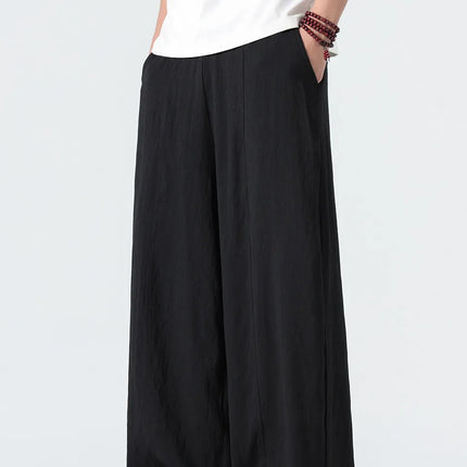 Pantaloni a gamba dritta da uomo in cotone e lino, stile retrò, larghi, leggeri, sottili, stile Nepal, comodi, stile Harajuku, taglie forti fino alla 5XL