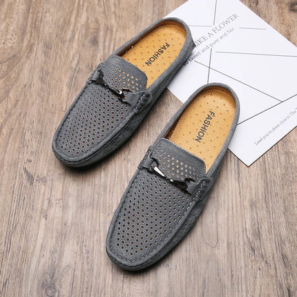 Nuove Ciabatte da Uomo alla Moda in Vera Pelle, Scarpe Casual Traspiranti con Design Traforato, Comode Slip-on per Guida, Mocassini da Uomo