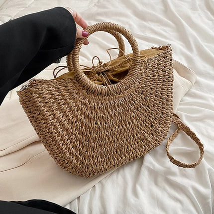 Borse in paglia intrecciata per donna Borsa da viaggio fatta a mano al mare Borsa da spiaggia estiva Nuova borsa a secchiello con manico Shopping Tote Bag Basket Bolsa
