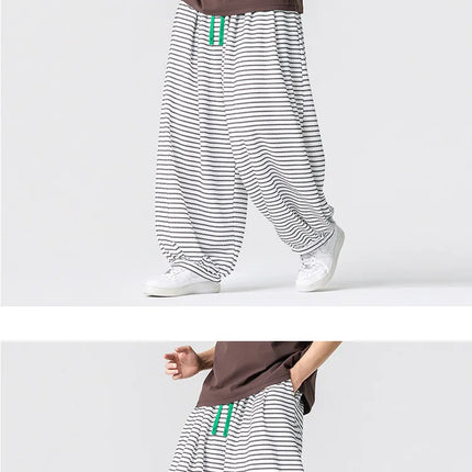 Pantaloni con elastico in vita da uomo Pantaloni a gamba larga con strisce marroni da uomo Pantaloni jogger oversize comodi e traspiranti Streetwear Plus Size5XL