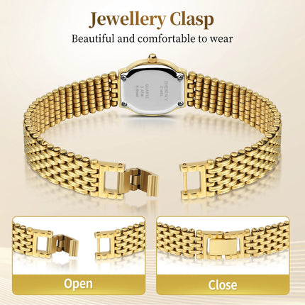 BERNY Orologio al quarzo da donna Cinturino in acciaio inossidabile dorato Orologio da polso ellittico di lusso Orologio da donna semplice retrò impermeabile platinumshop