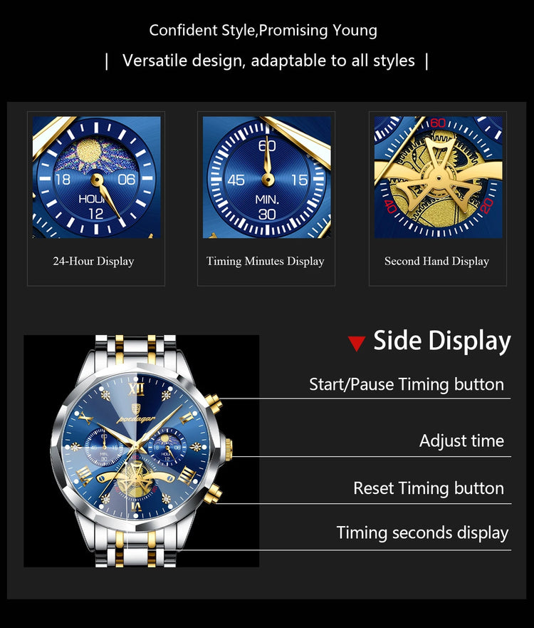 POEDAGAR Orologio da uomo di lusso Top originale impermeabile cronografo luminoso orologio da polso da uomo al quarzo in acciaio inossidabile orologi da uomo Reloj platinumshop