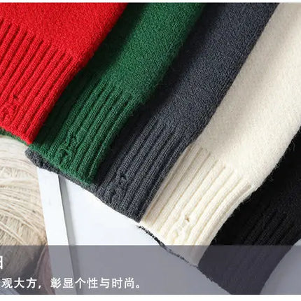 Fashion Mens Warm Knitted Sweaters Patchwork O Neck Knit Pullovers Autumn Winter Korean Streetwear Pullover Casual Mens Clothing