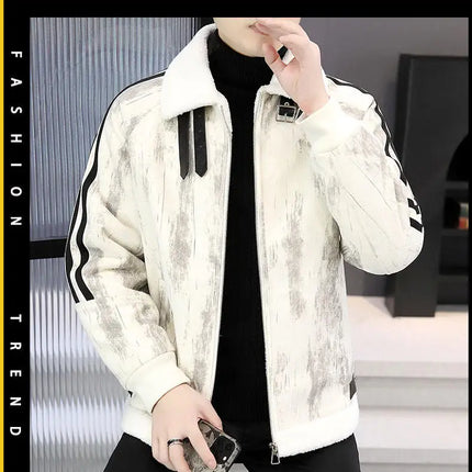 2024 Winter Woolen Motorcycle Jacket Men Thickened Velvet Casual Business Wool Blends Coat Hip Hop Social Streetwear Overcoat