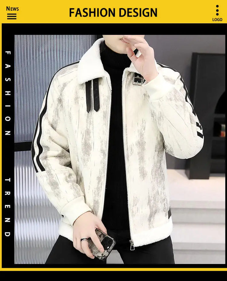 2024 Winter Woolen Motorcycle Jacket Men Thickened Velvet Casual Business Wool Blends Coat Hip Hop Social Streetwear Overcoat