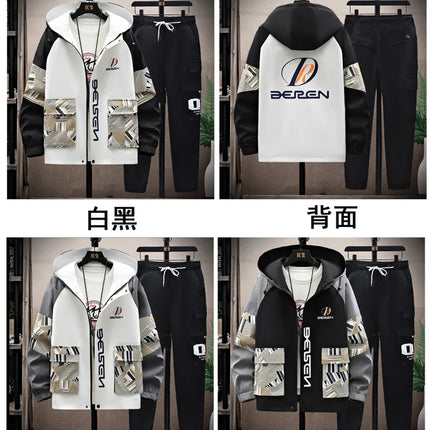 Spring Autumn New Men Casual Sets Mens Hooded Tracksuit Sportswear Jackets+Pants 2 Piece Set Hip Hop Running Sports Suit