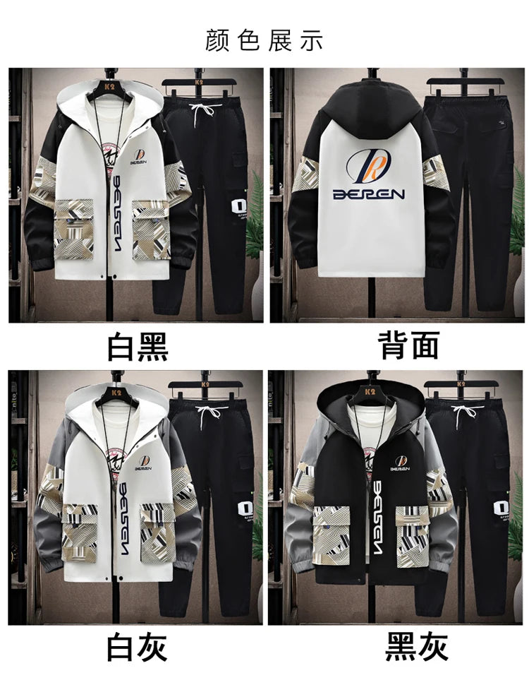 Spring Autumn New Men Casual Sets Mens Hooded Tracksuit Sportswear Jackets+Pants 2 Piece Set Hip Hop Running Sports Suit