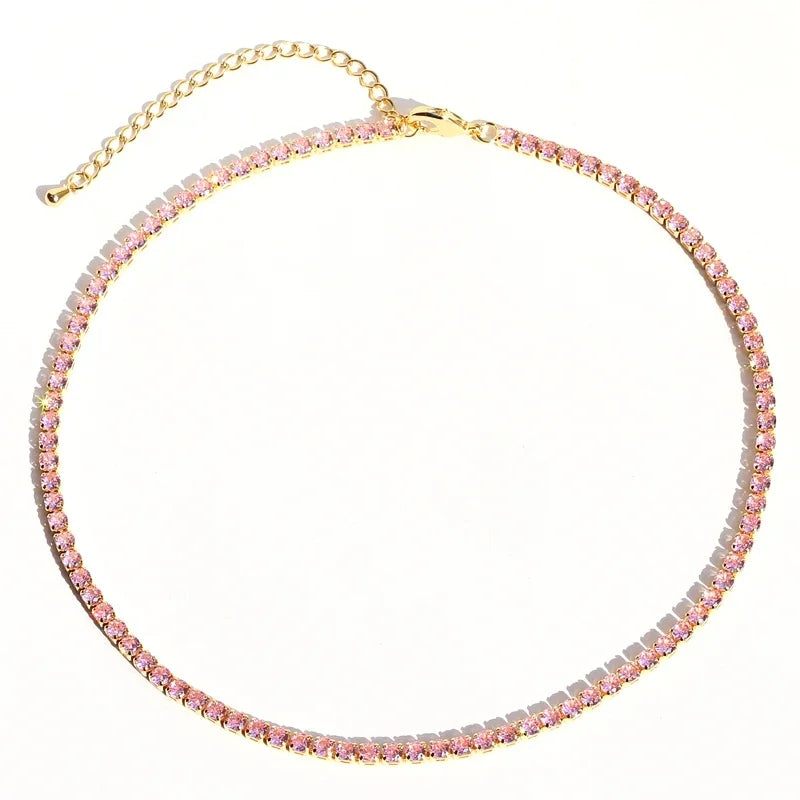 Lusso AAA + 3mm CZ 1 fila lucida catena da tennis collana HipHop ghiacciato Bling zircone cubico girocollo gioielli placcati in oro per le donne