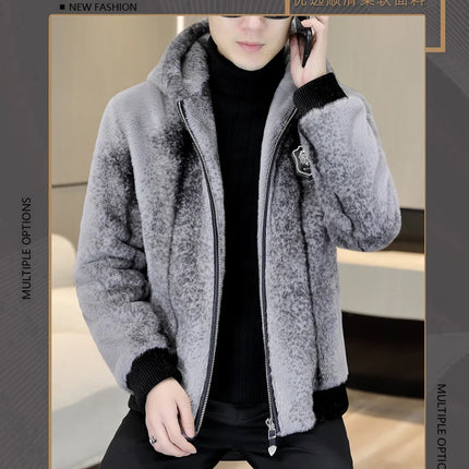 Autumn Winter Faux Fur Hooded Jacket Men Fashion Social Faux Mink Fur Casual Business Jacket Thick Warm Outdoor Windproof Coat