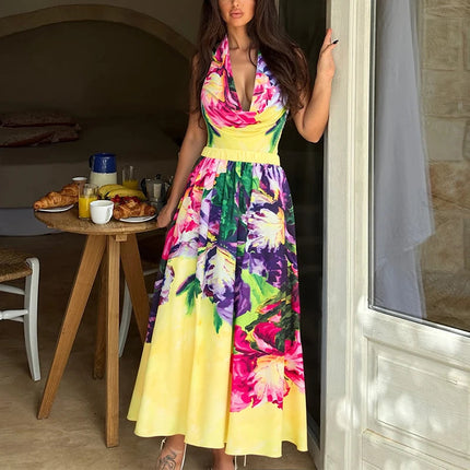 Completo Set Copricostume Elegante da Donna con Volant, Stampa Pittorica, per l'Estate, Sexy, con Body Senza Spalline e Gonna platinumshop