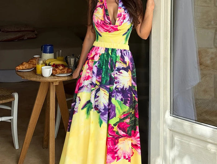 Completo Set Copricostume Elegante da Donna con Volant, Stampa Pittorica, per l'Estate, Sexy, con Body Senza Spalline e Gonna platinumshop