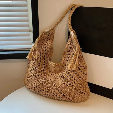 Casual Summer Crochet Crossbody Bag, Boho Style Vacation Beach Tote, Fashion Woven Bag, Knitted Design Handbags for Travel
