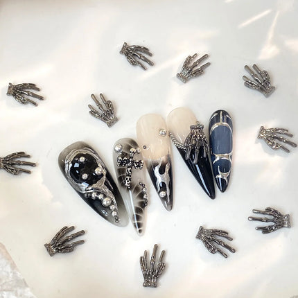 50pcs Mix Design Skull Cross Spider Nail Charms 3D Silver Bone Cross Halloween DIY Nail Art Decoration