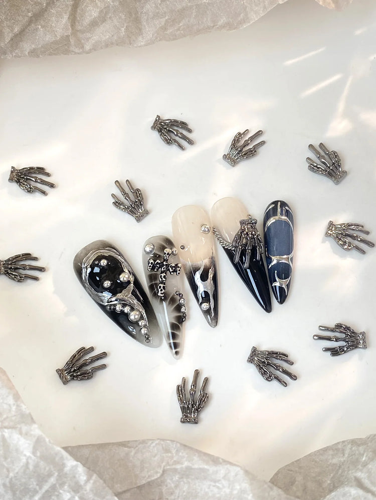 50pcs Mix Design Skull Cross Spider Nail Charms 3D Silver Bone Cross Halloween DIY Nail Art Decoration
